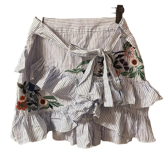 ZARA EMBROIDERED FLORAL RUFFLE SKIRT - Picture 1 of 7